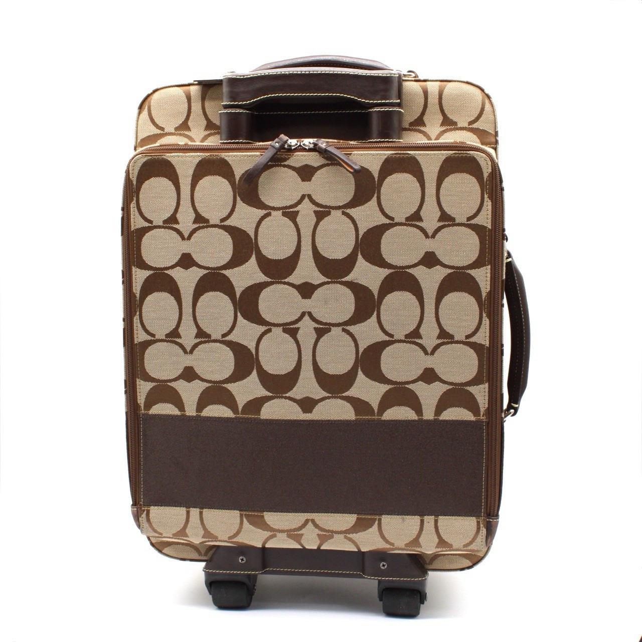 COACH F77180 Signature Canvas Leather Rolling Suitcase Carry On Luggage Brown