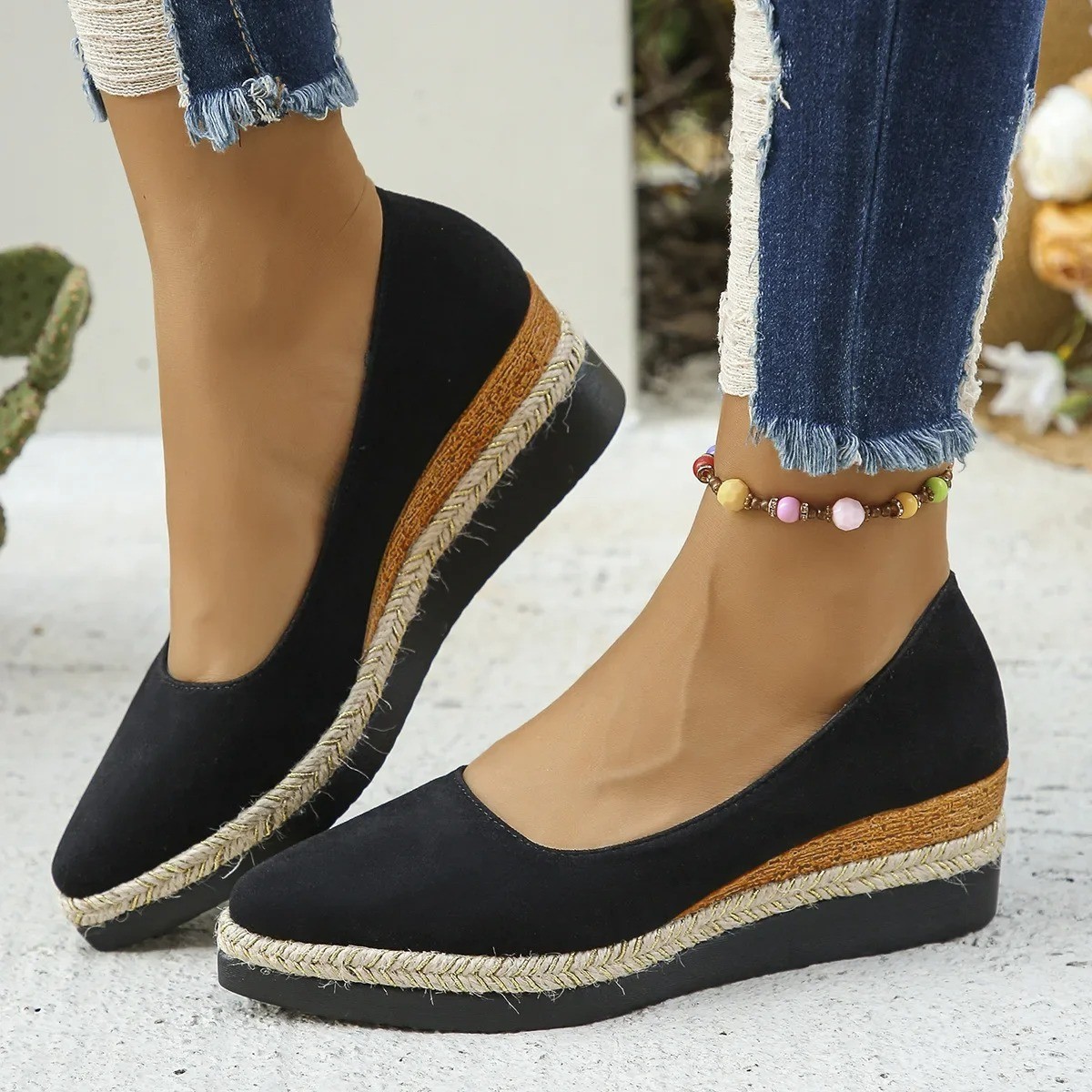 Women’s Wedge Heel Pumps Retro Platform Deep Mouth Office Casual Shoes