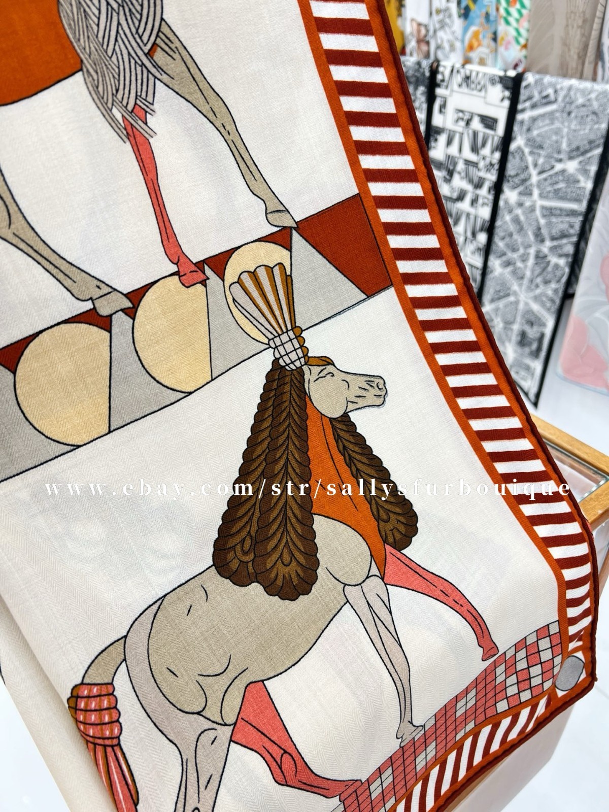 2025 Sallys 70% Cashmere 30% Silk Wrap Scarf Horses Print Double Face Shawl 53″