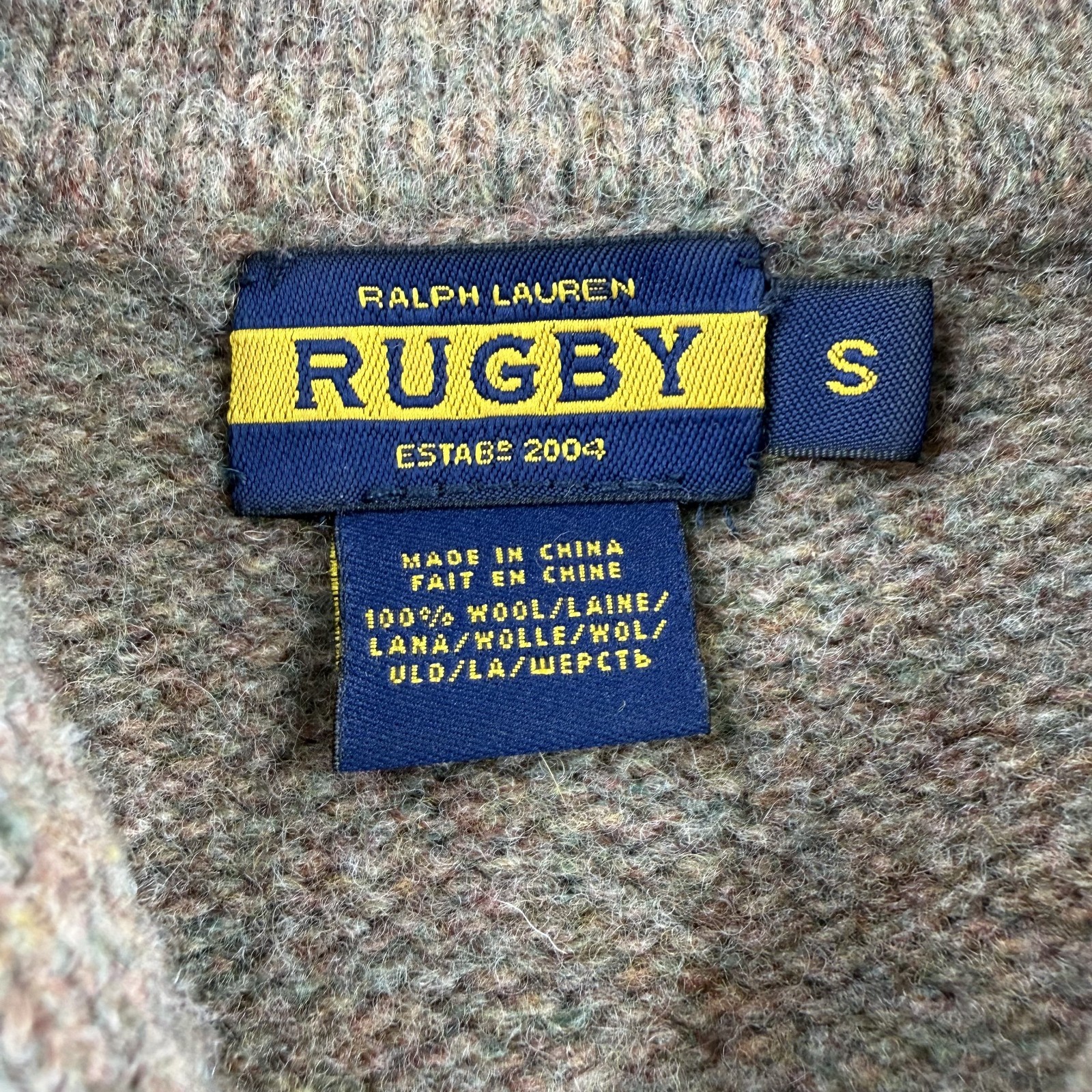 Ralph Lauren Rugby Sweater Mens Small Brown Elbow Patches 100% Wool Shawl Collar