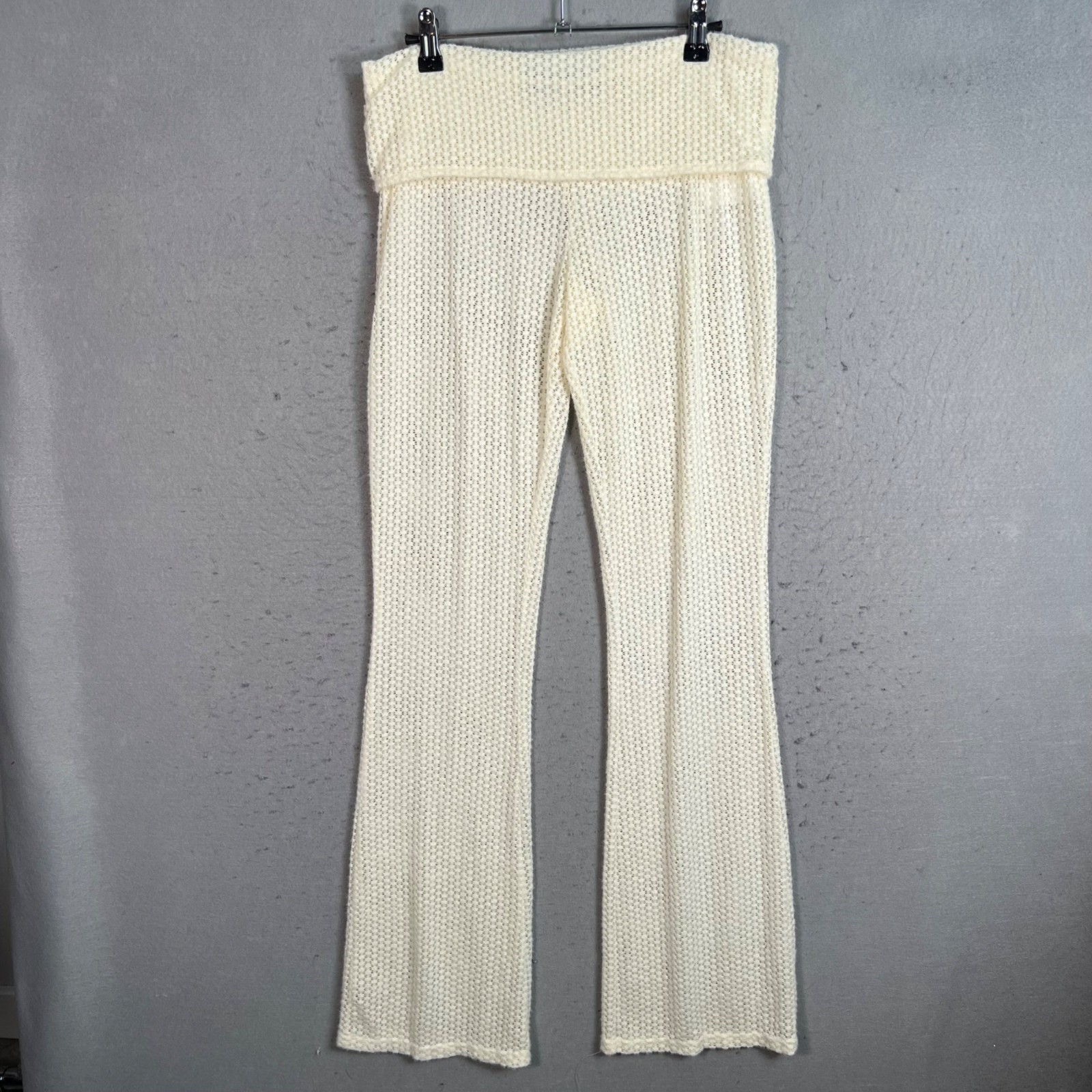 Lioness Womens Size Medium Cream Knit Flared Pants Nylon Blend