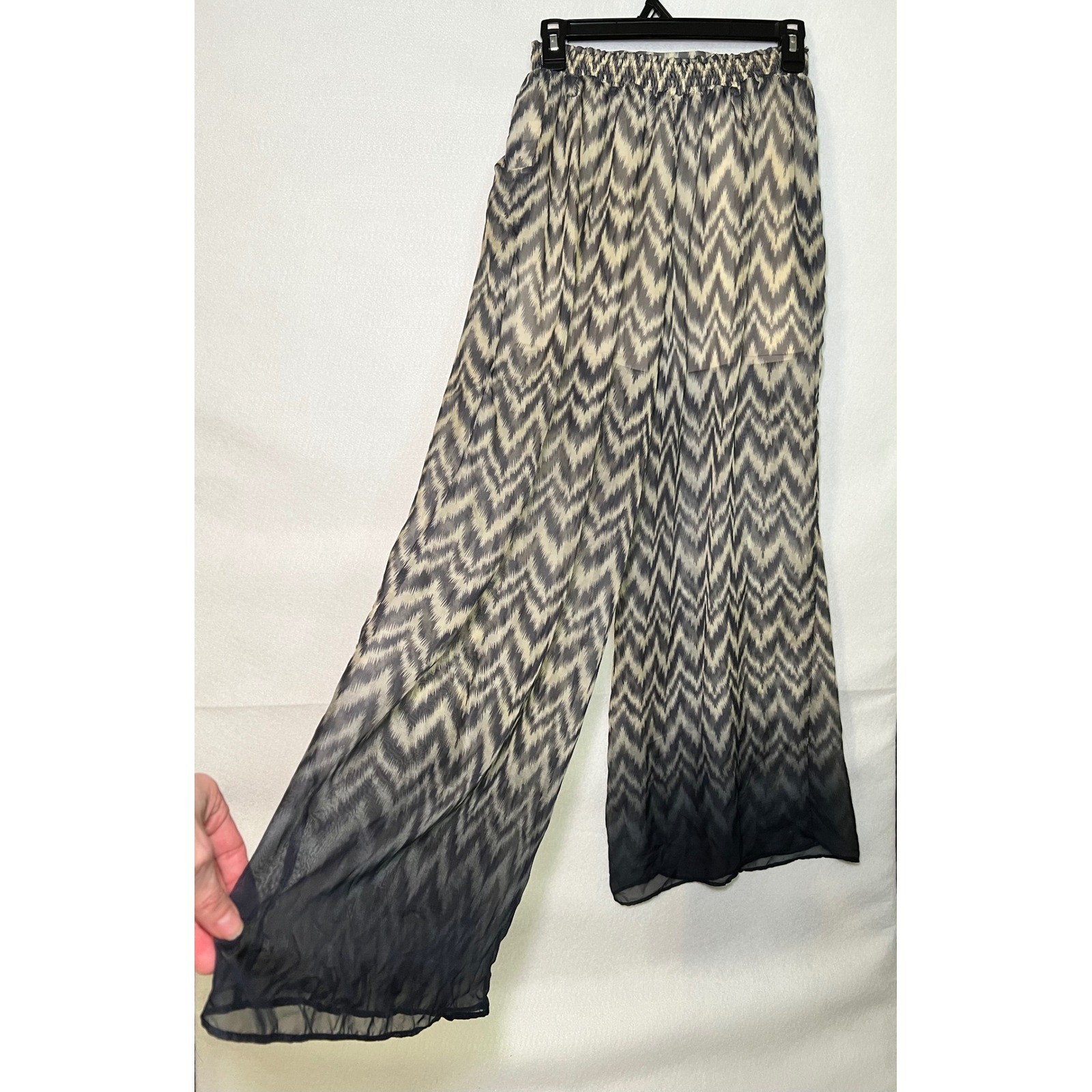 Double Zero Chevron Zig Zag Ombre Boho Chic Wide Leg Pants Smocked Waist L