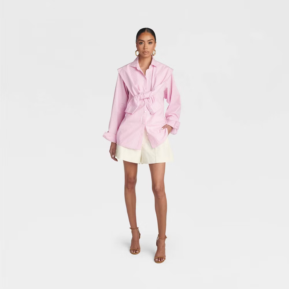 KBB by KAHLANA Women ‘The Double Layer Button-Down Shirt’ – Pink Striped