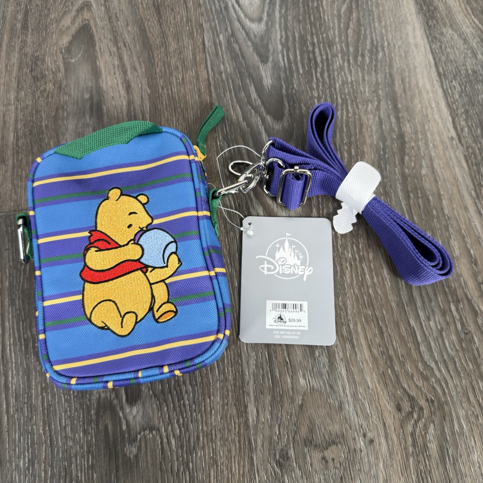 Disney Parks Winnie The Pooh Embroidered Crossbody Bag Blue 7×5 New NWT