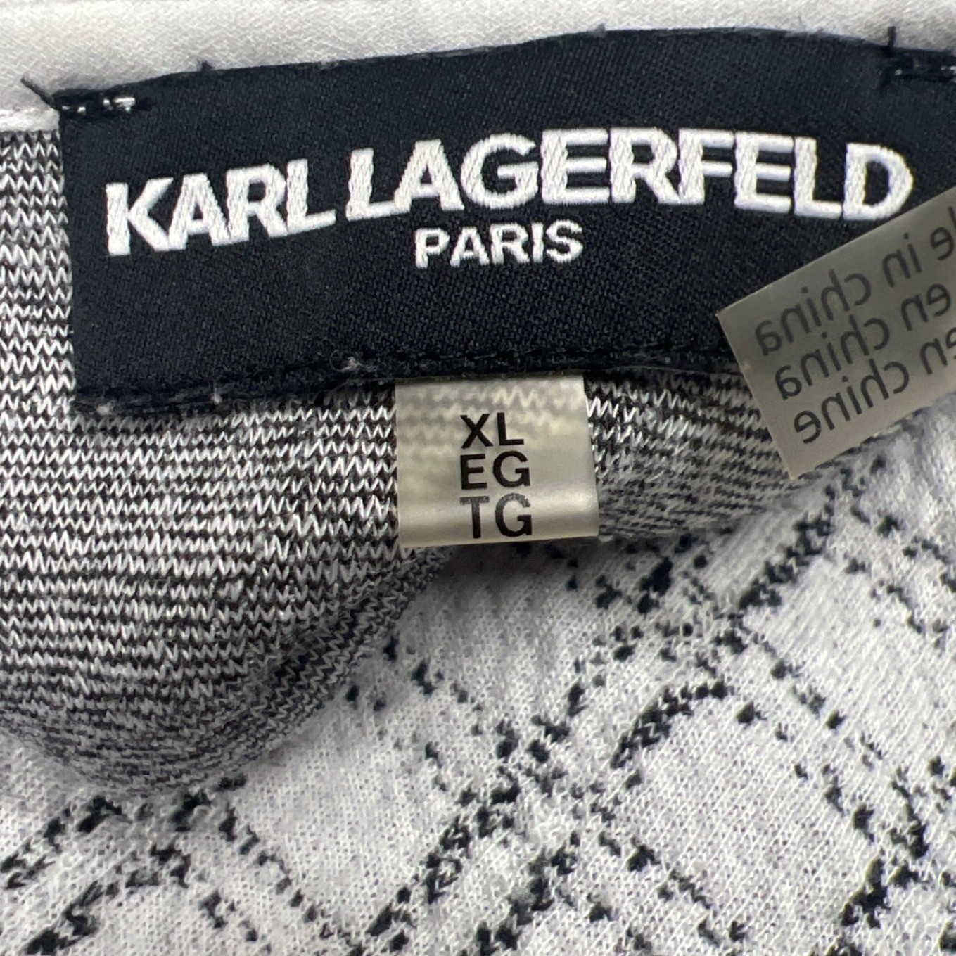 Karl Lagerfeld Paris XL White Black Grid Bow Sleeve Blouse Round Neck Top