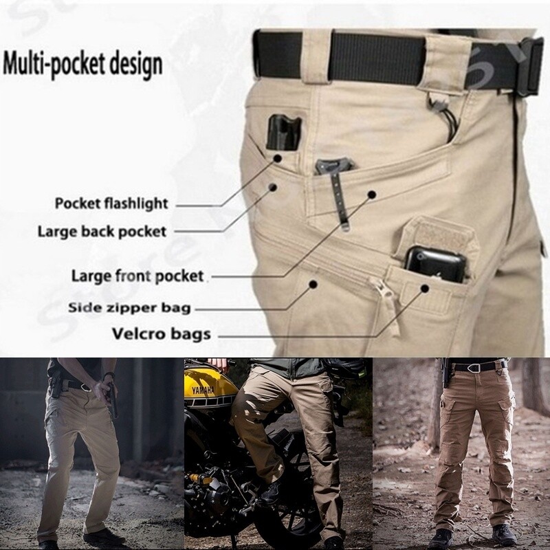 Men Tactical Cargo Pants Soldier Straight-fit Work Combat Trousers Outdoor