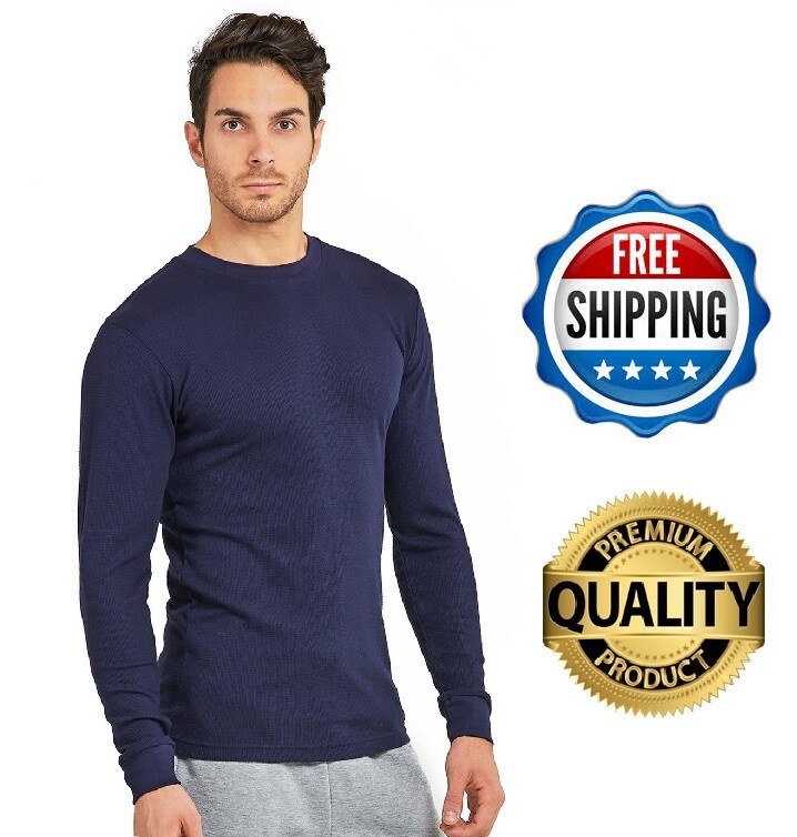 Thermal Shirt COTTON Warm Medium Weight Long Sleeve Crew Neck Waffle Men’s