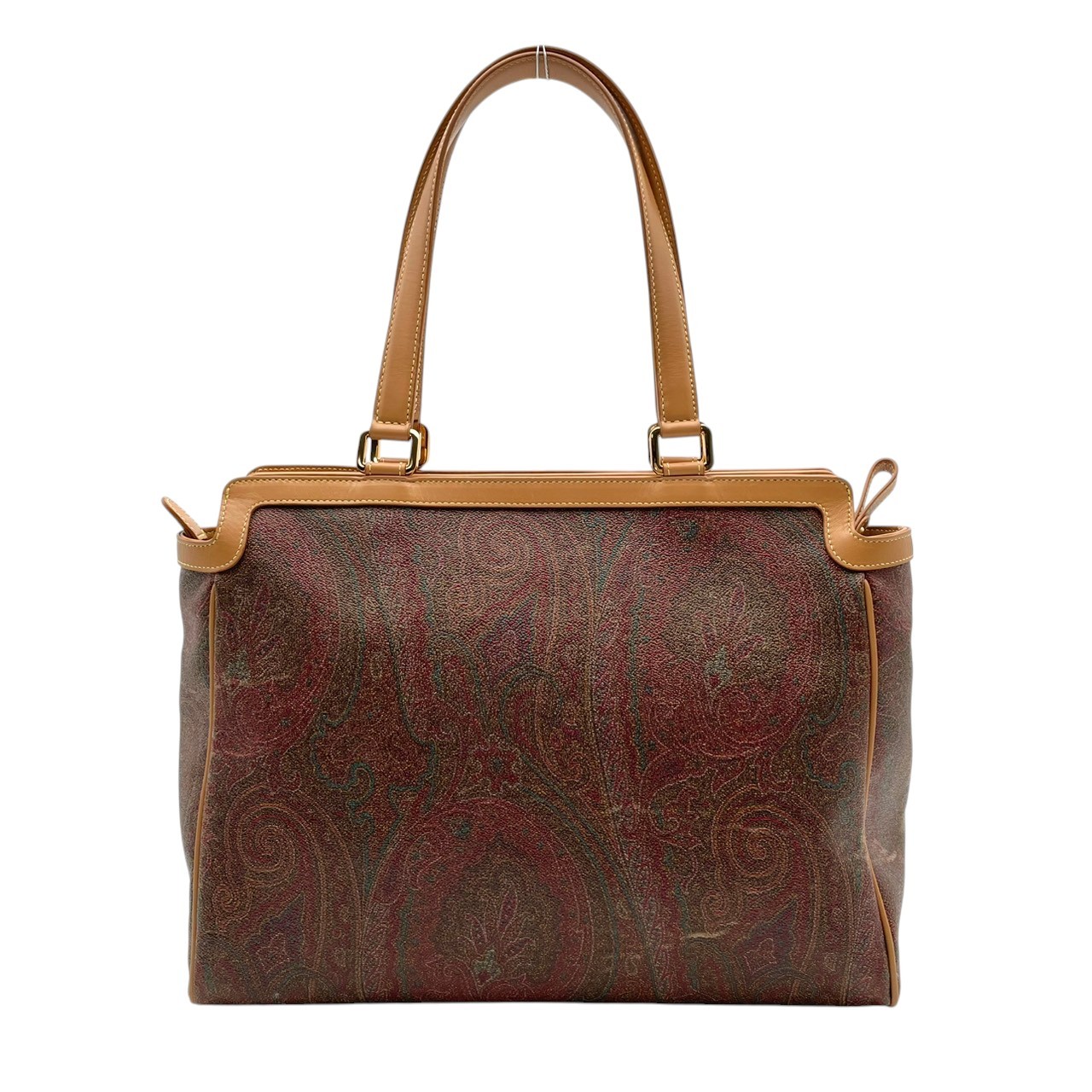 Authentic ETRO Paisley Pattern Tote Bag PVC Leather Light Brown Italy