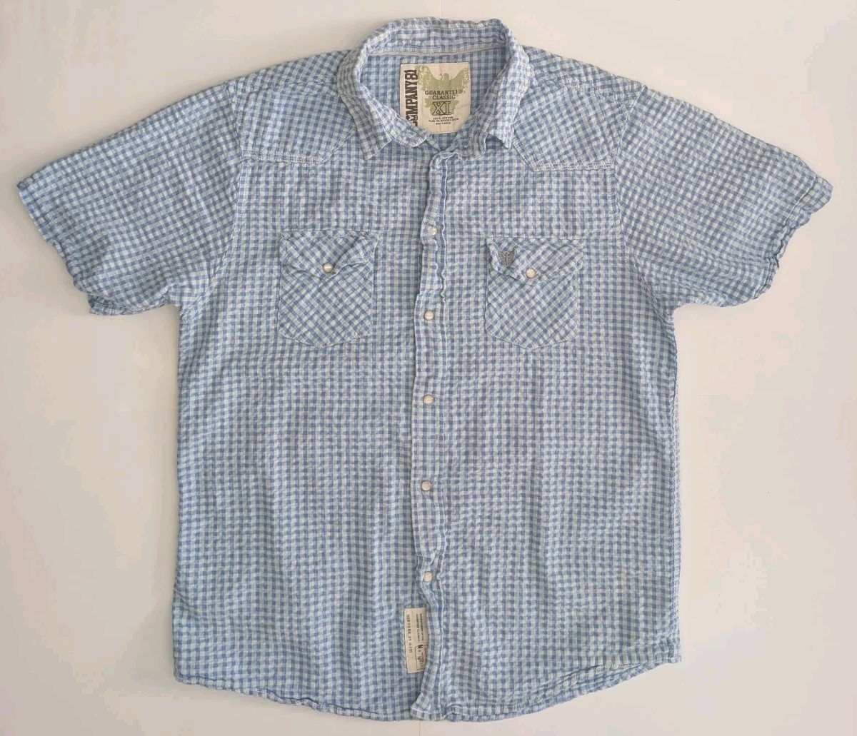 Bubble Gauze Gingham Check Pearl Snap Western Shirt XL Short Sleeve Company 81