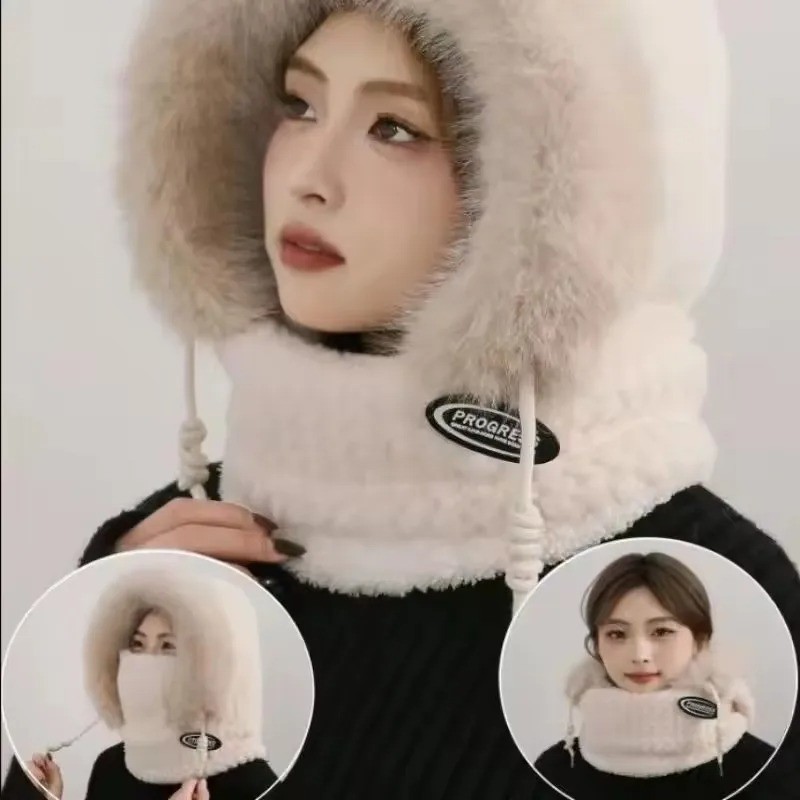 3 in 1 Womens Knit Beanie Hat Fleece Lined Winter Scarf Mask Set Snow Caps *****