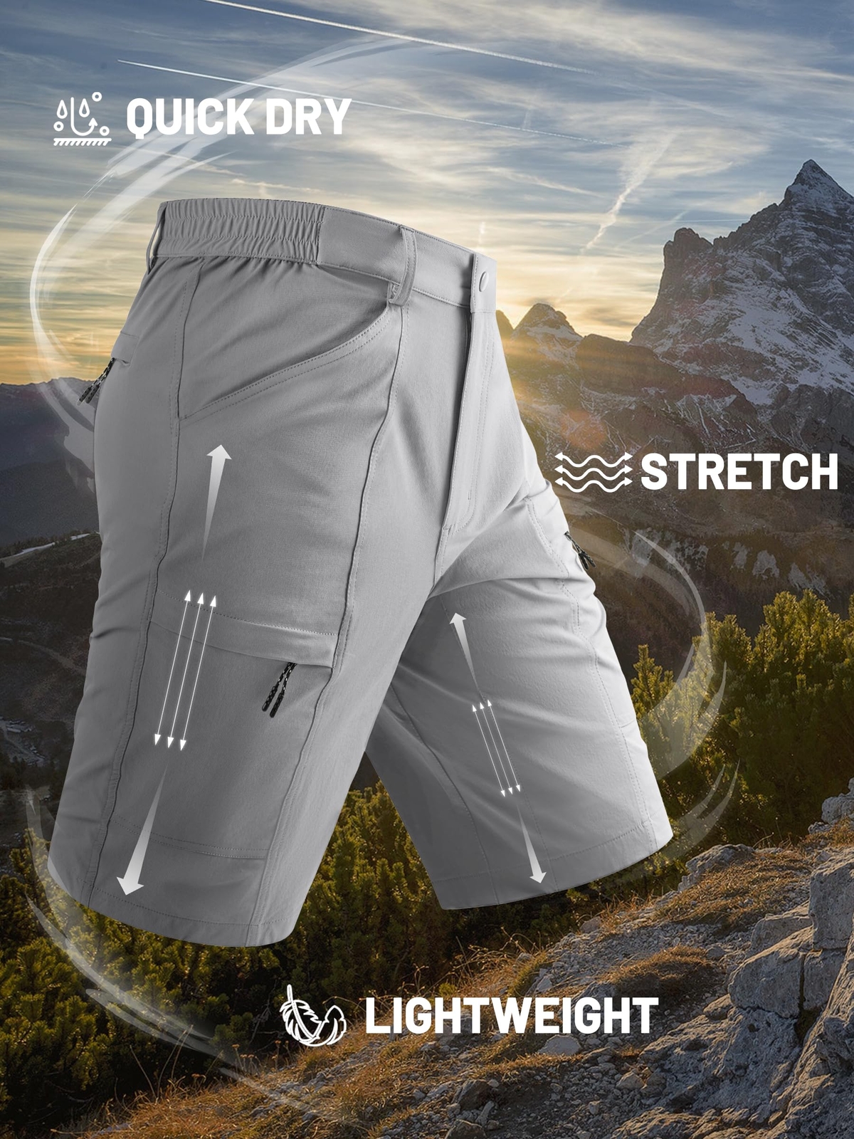Men’s Outdoor Cargo Shorts Quick Drying 5 Pockets Nylon Hiking Work Pants Summer