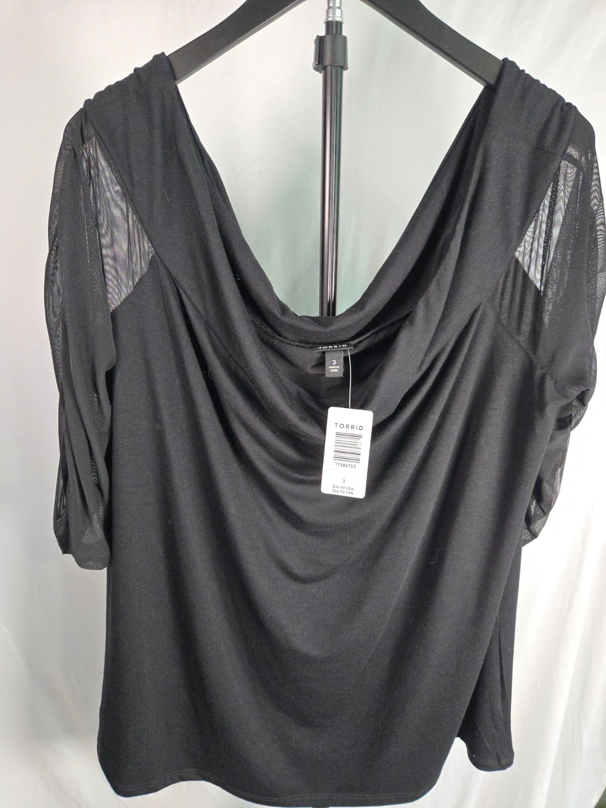 Torrid Size 3X Black Off Shoulder Mesh Sleeve Top NWT Plus Size Ruched