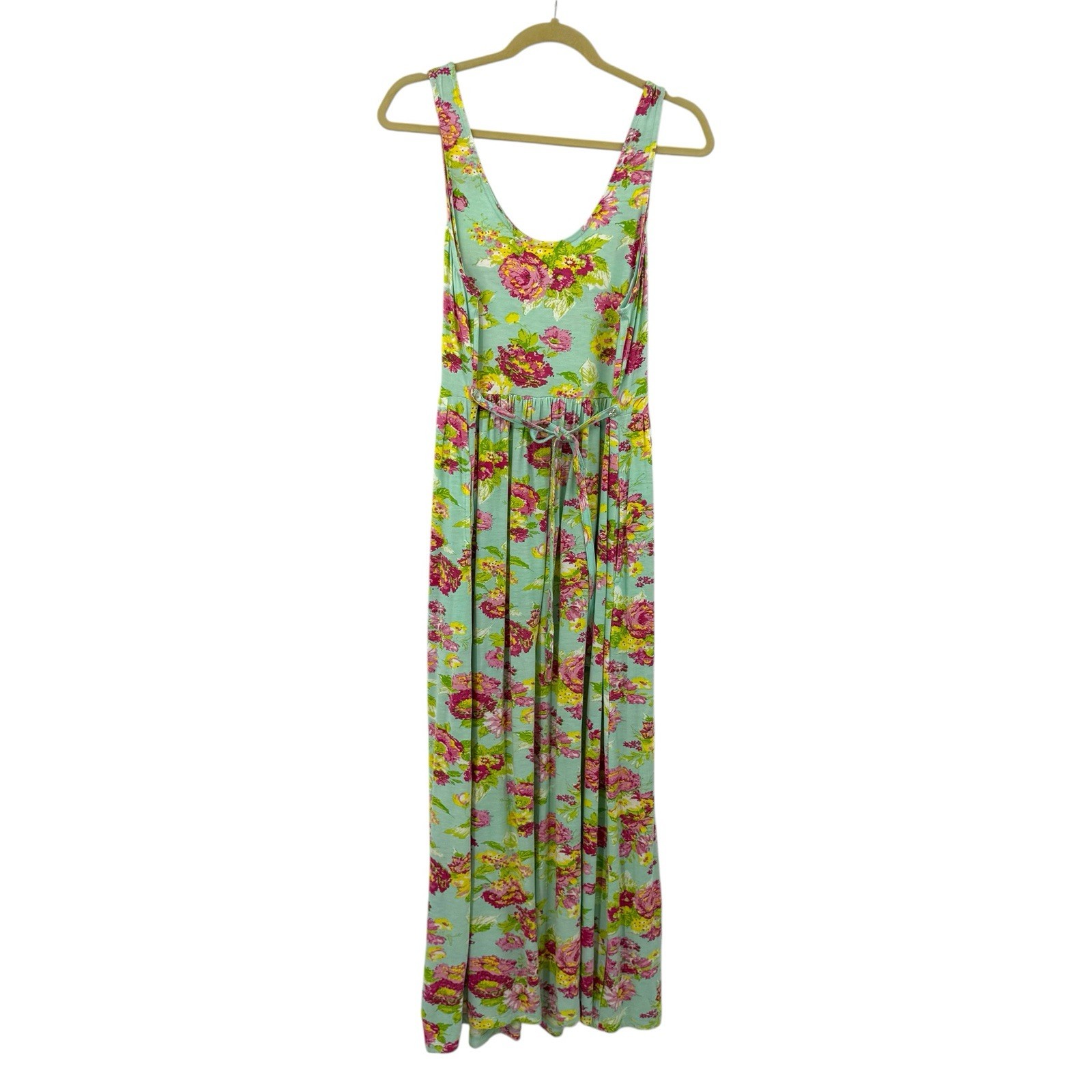 April Cornell Dress Sz M Aqua Floral Island Flower Jersey Maxi Sundress Cottage