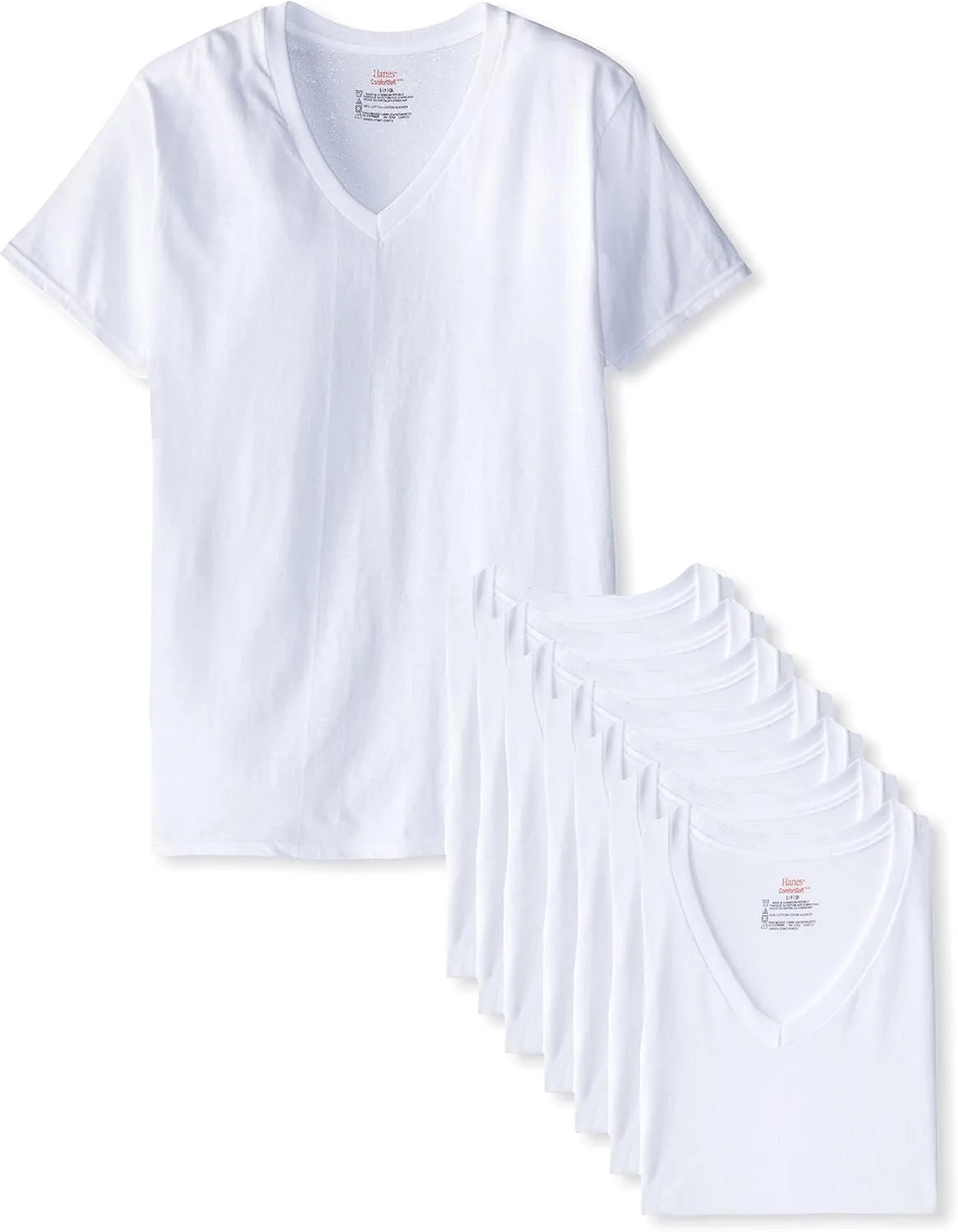 Hanes Mens V-Neck T-Shirt Pack Moisture Wicking Cotton Undershirts White