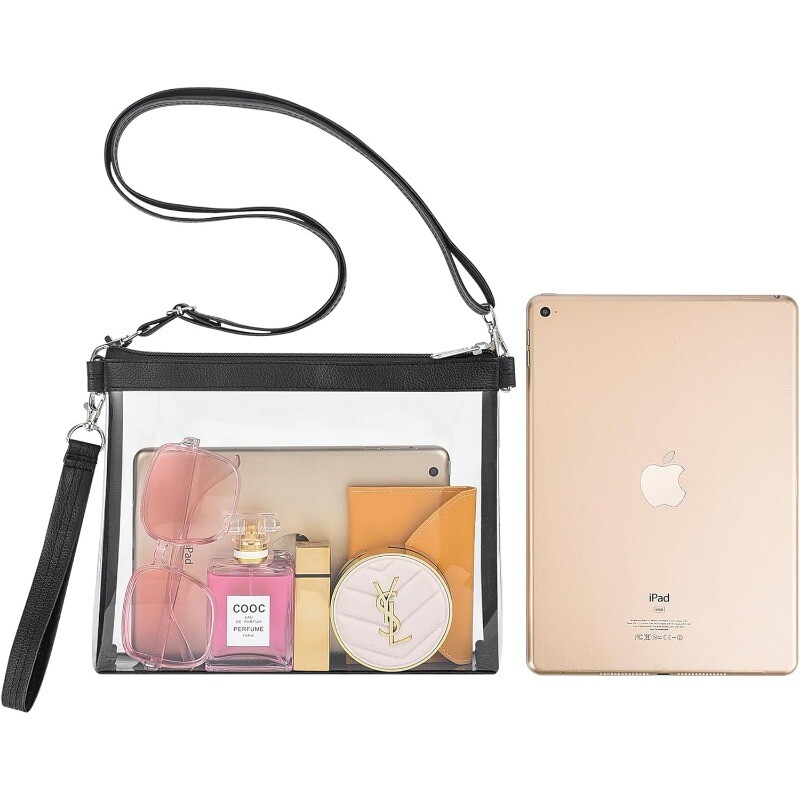 Clear PVC Tote Bag Crossbody Handbag For Stadium Safe Transparent Purse