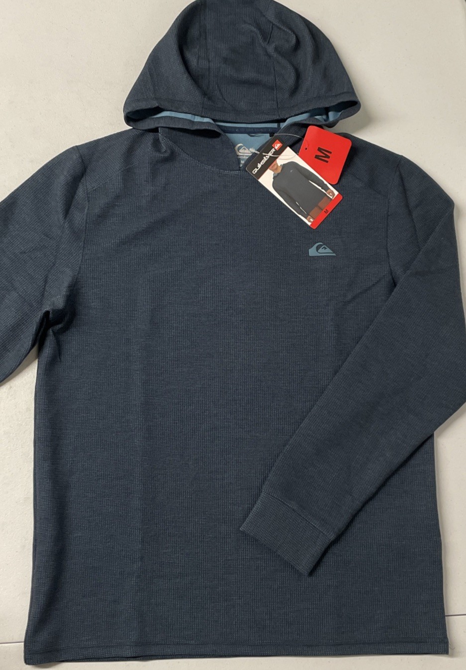 QUIKSILVER Men Textured Hoodie Pullover Hooded Shirt DRYFLIGHT BLUE MEDIUM Waffl
