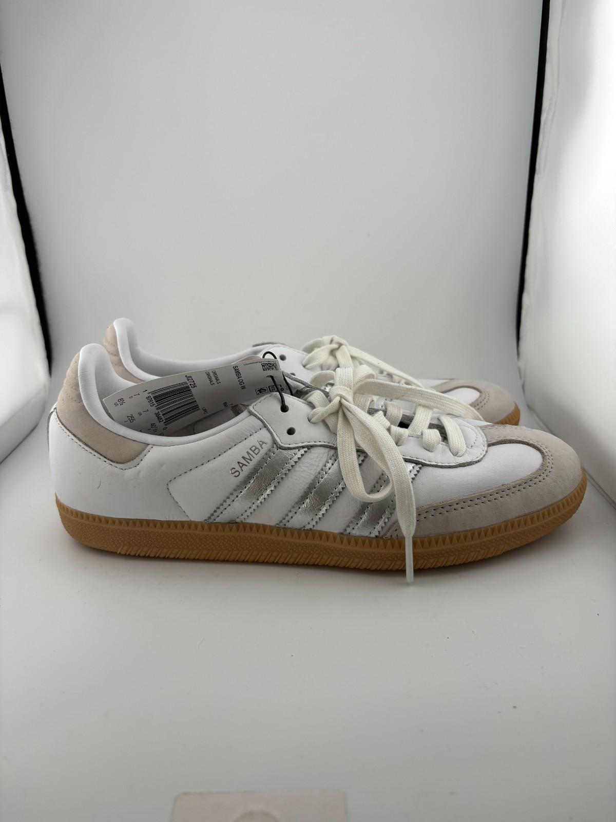 WORN adidas Samba OG White Silver Metallic Grey JI2725 Size 8.5W NO BOX