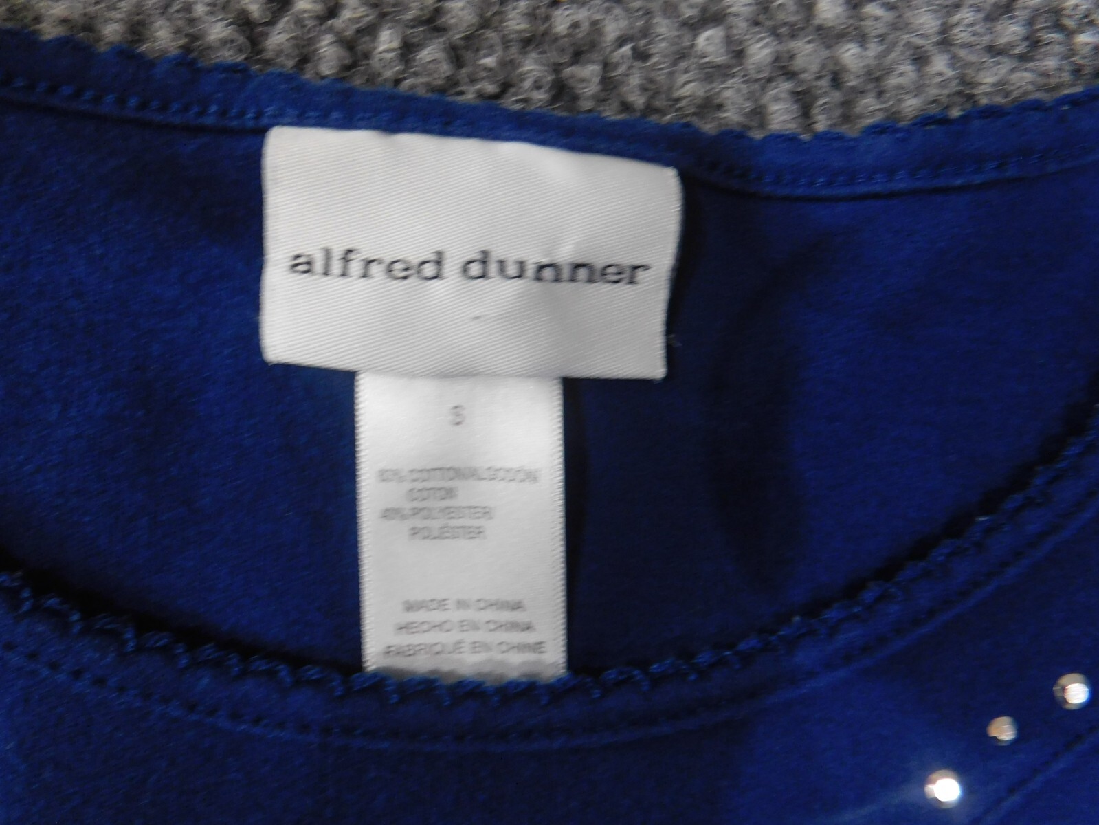 Alfred Dunner top small blue beads rhinestones knit women stretch embellishments
