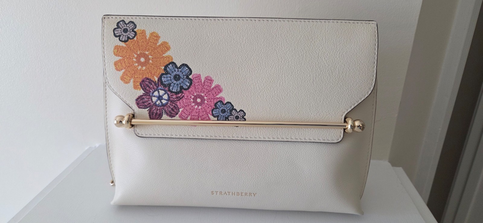 Strathberry Stylist leather Shoulder Clutch bag ~ Vanilla with Flowers