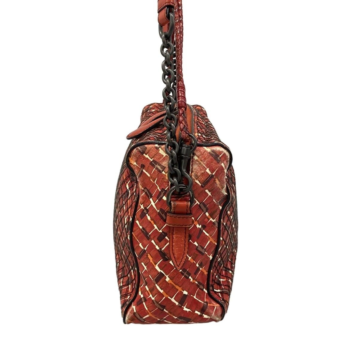BOTTEGA VENETA Shoulder Bag Red x Dark Brown x Multi Chain Shoulder Stitch Leath