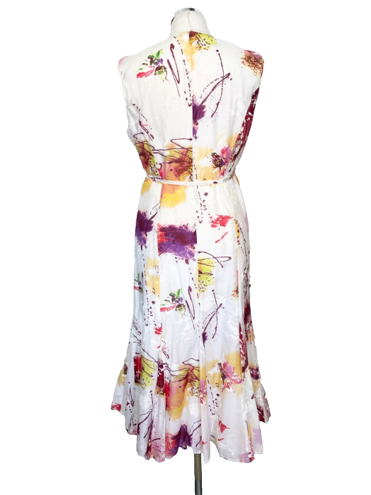 NEW APANAGE FEMME COTTON & SILK WHITE MULTICOLOUR PRINT SLEEVELESS DRESS SIZE 14