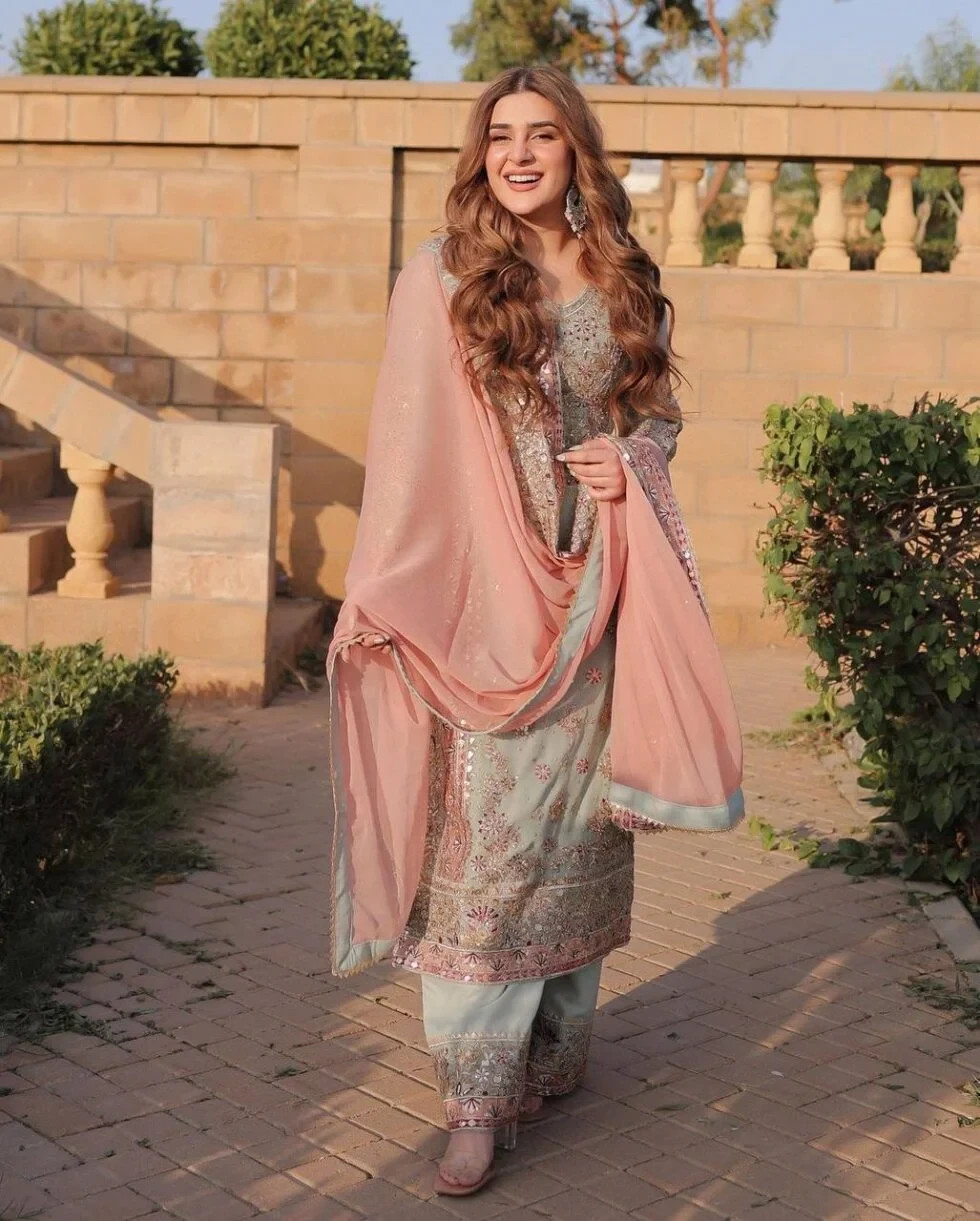 Pakistani Sea Green & Pink Embroidered Suit set Ready to wear for Festivals