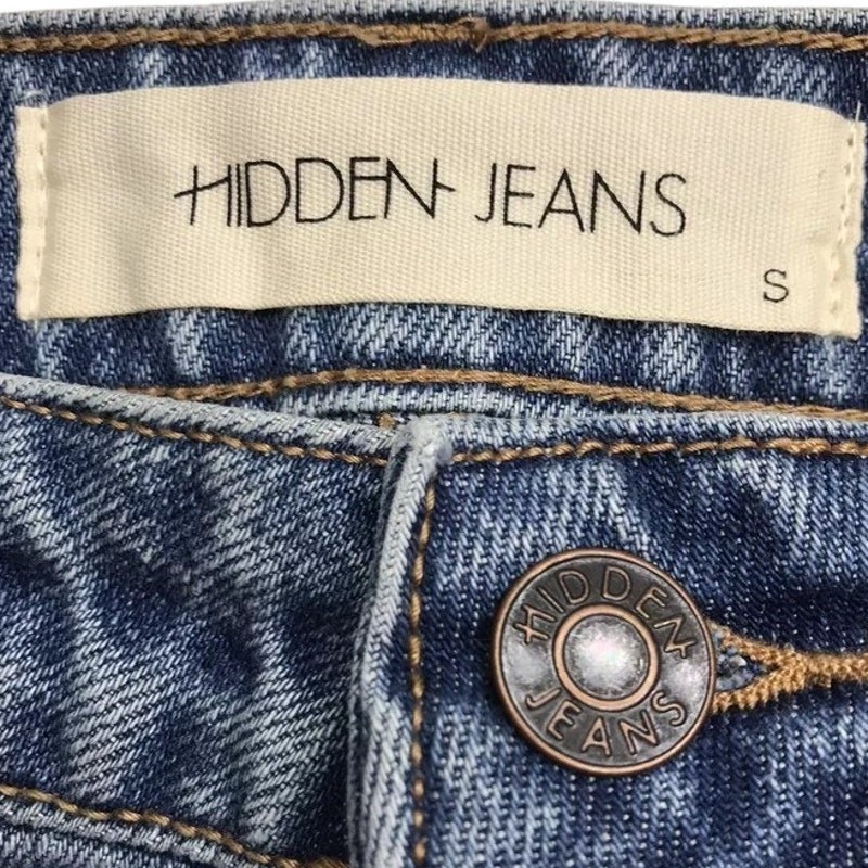 Hidden Jeans Distressed Fringe Hem Embroidered Flower Denim Skirt Small NWOT