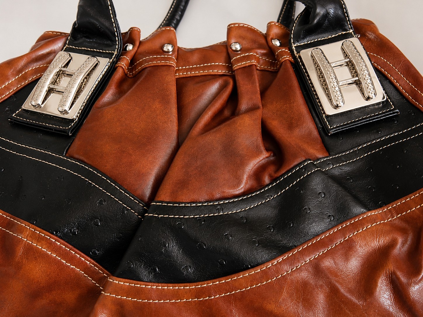 Brown/Black Colorblock Shoulder Bag Silver Hardware, Outer Pockets