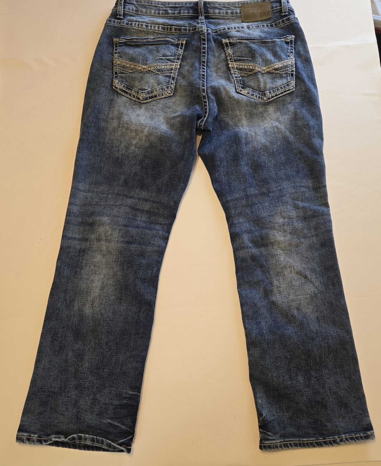 BKE Derek Jeans Men 34×29** Blue Denim Straight Leg Cowboy Thick Stitch