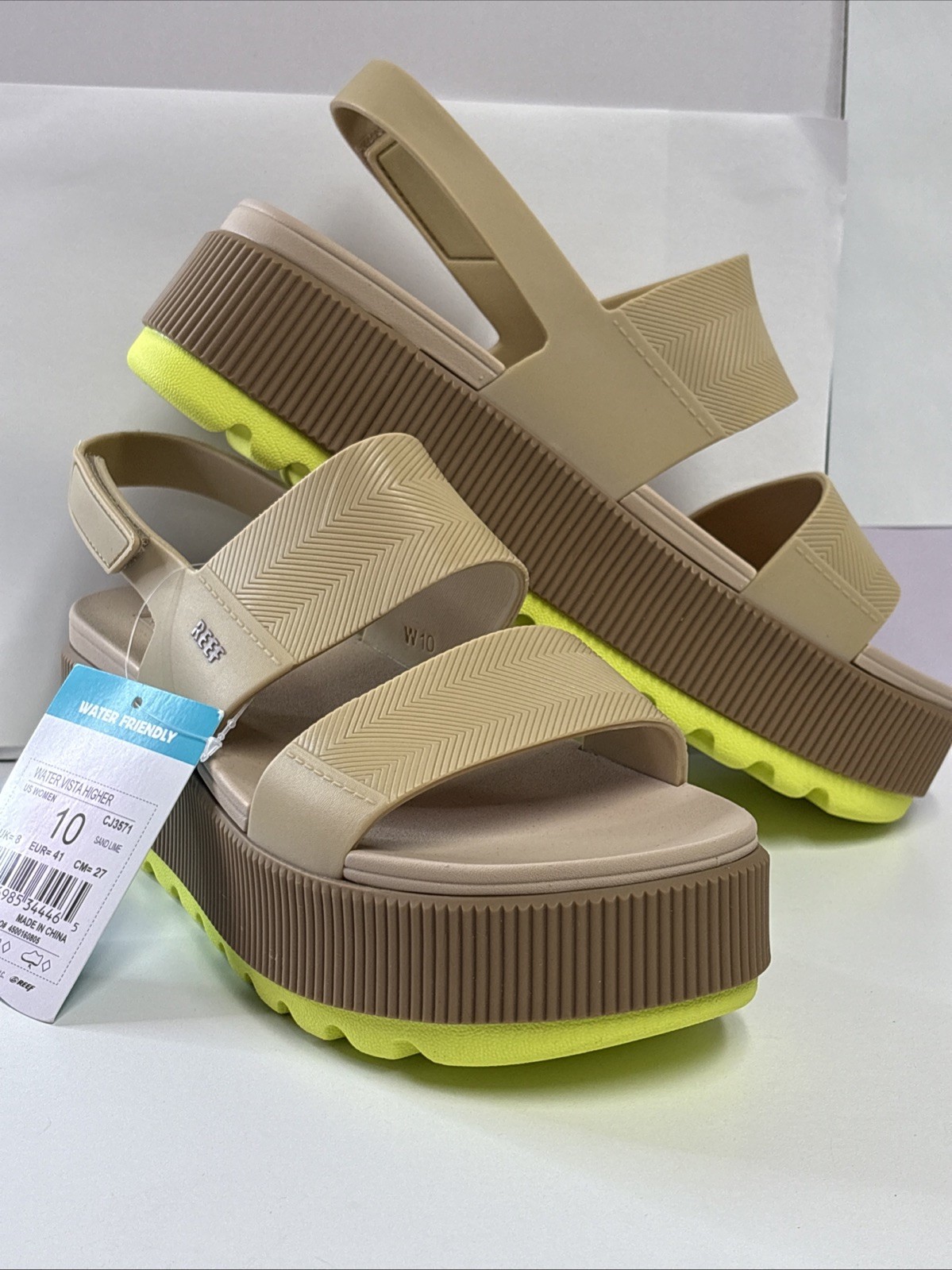 Reef Water Vista Higher Platform Women’s Sandals~Size 10 ~ Sand Lime ~ NO BOX