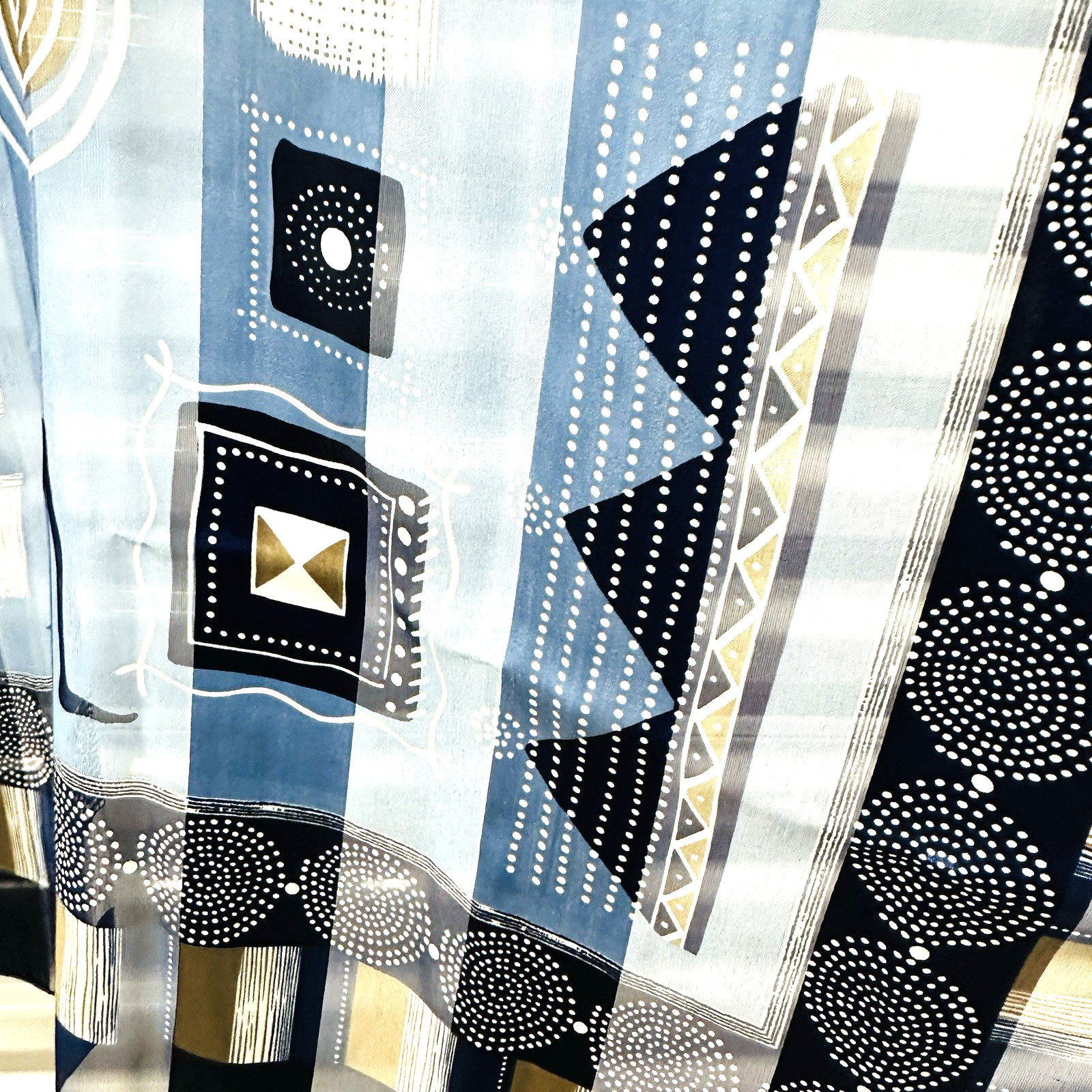 Vintage Ancient Egypt Style Scarf Wrap Blue Geometric Art Print Pyramids 40×38”