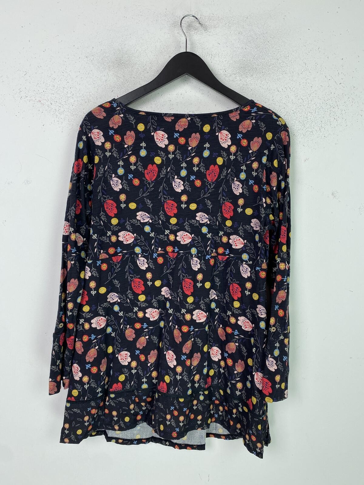 Mantaray Black Red Pink Floral Tunic V Neck Long Sleeve UK 18