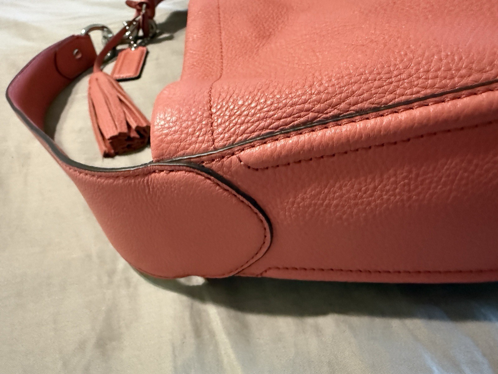 Authentic Coach Avery Pebbled Leather Hobo Bag, F23309, Coral/Sienna, Pre-Owned