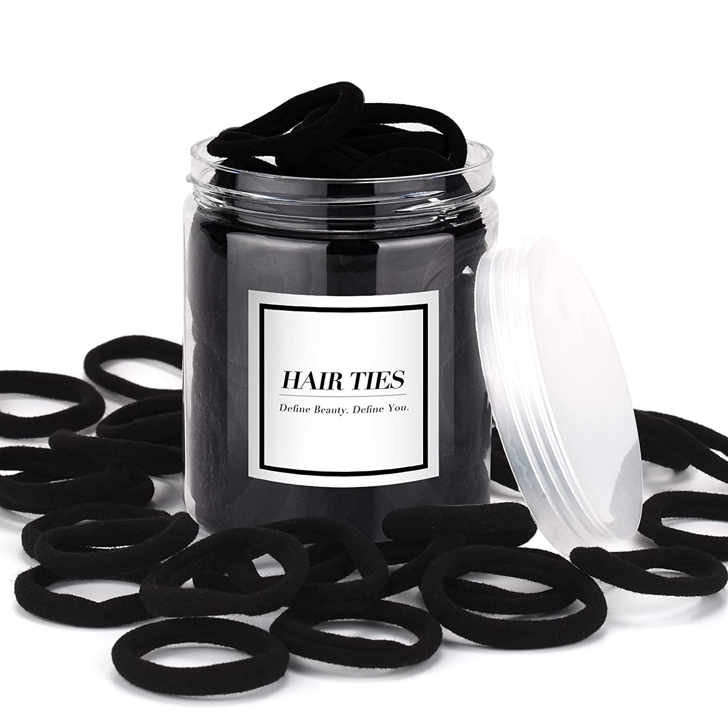 iFwevs 50PCS Black Hair Ties,Cotton Seamless Ponytail Holders,No Damage Elastics