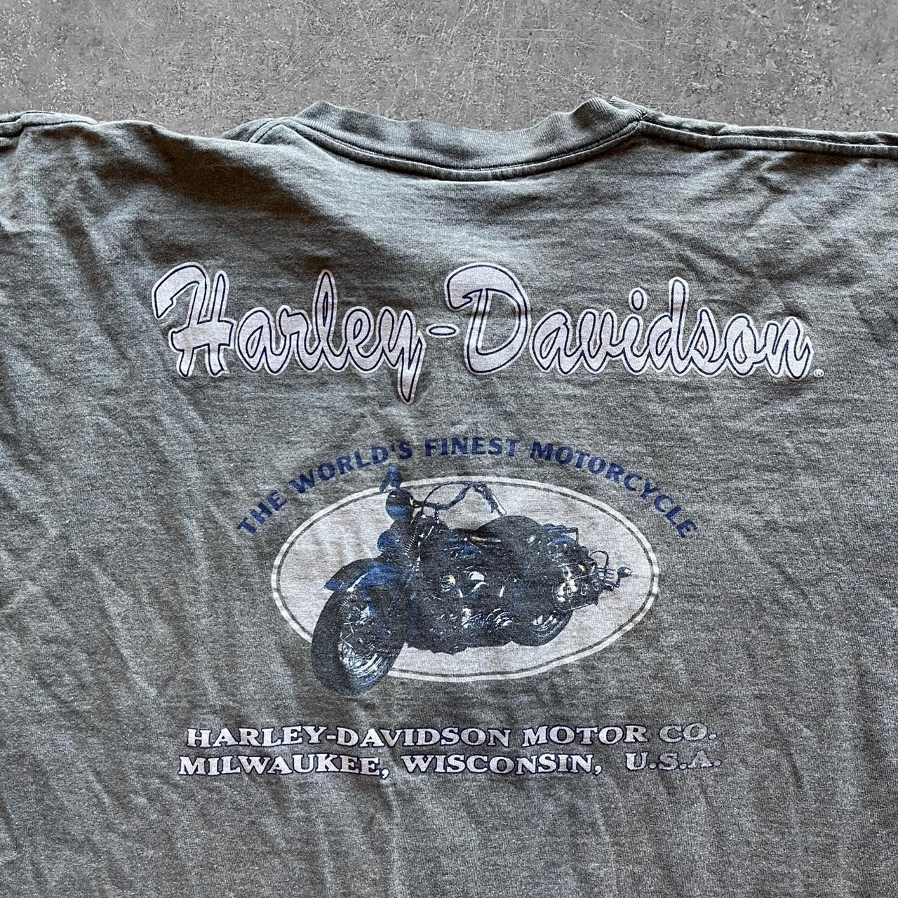 Harley Davidson Vintage Long Sleeve Henley Shirt Mens 3XL Green Grey USA Made