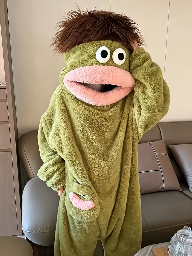 Soft Touch Green Monster Pyjama Set Shaggy Hair Puppet Costume Outfit