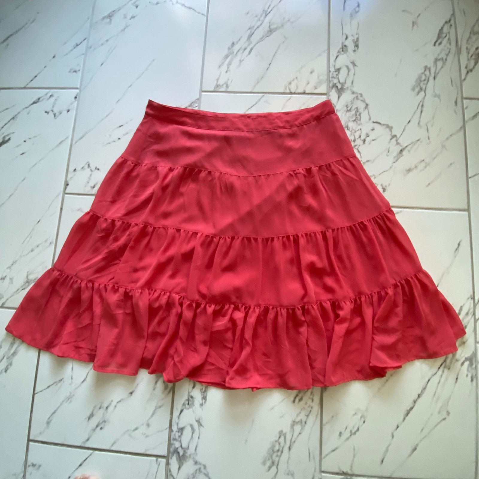 George Women 18 Vivid Coral Tiered Ruffle A Line Skirt