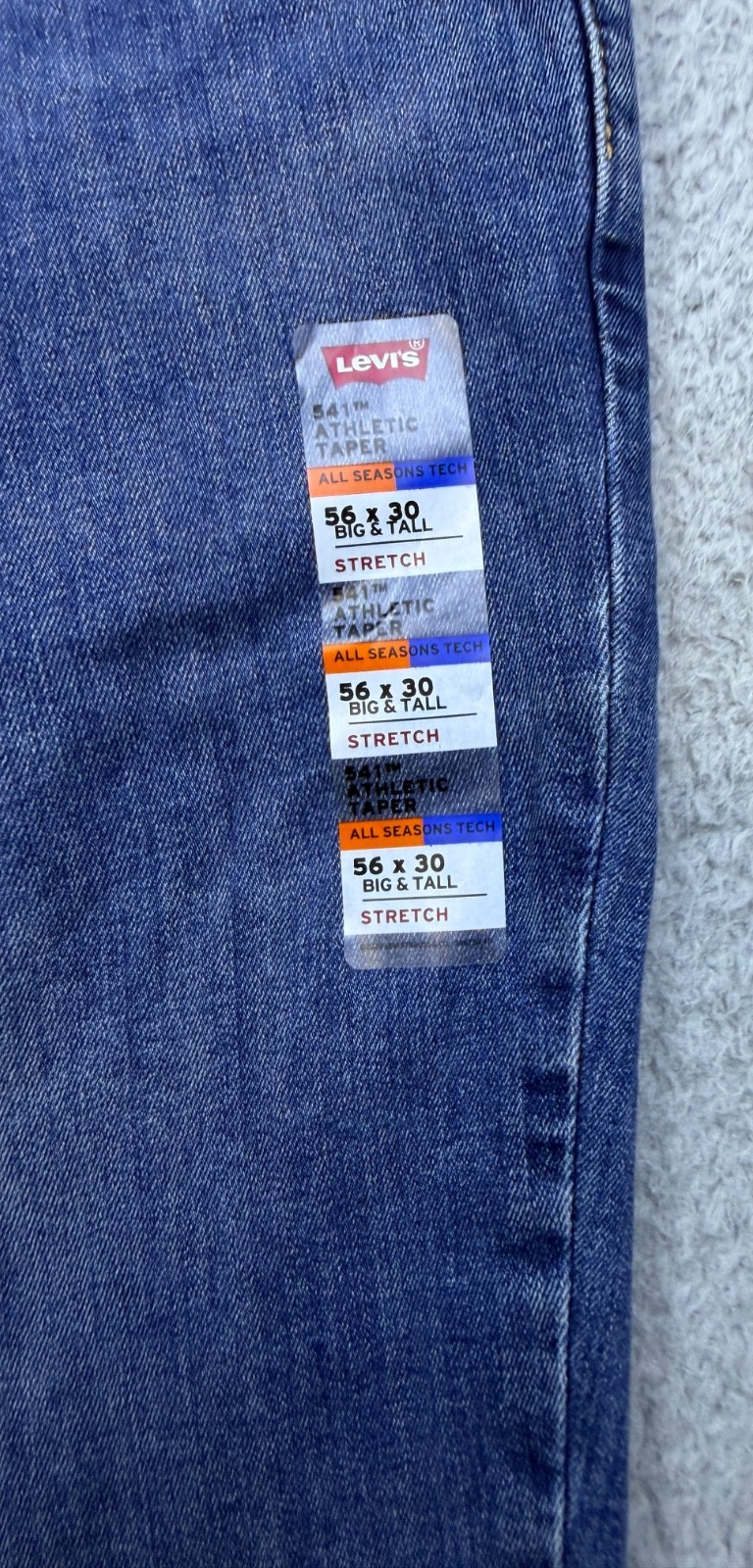 Levis 541 Jeans Men 56×30 B&T Blue Denim Stretch Athletic Fit Tapered Leg 28 NWT