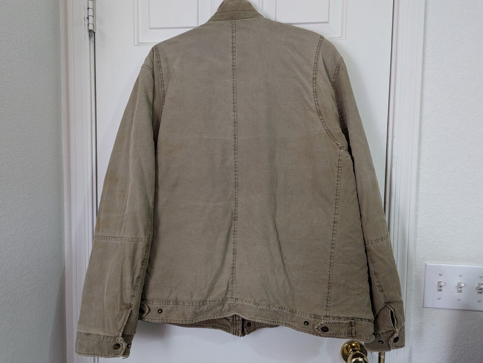 Levis Utility Jacket Mens XXL Beige Canvas Zip Snap Quilted Lined Distressed