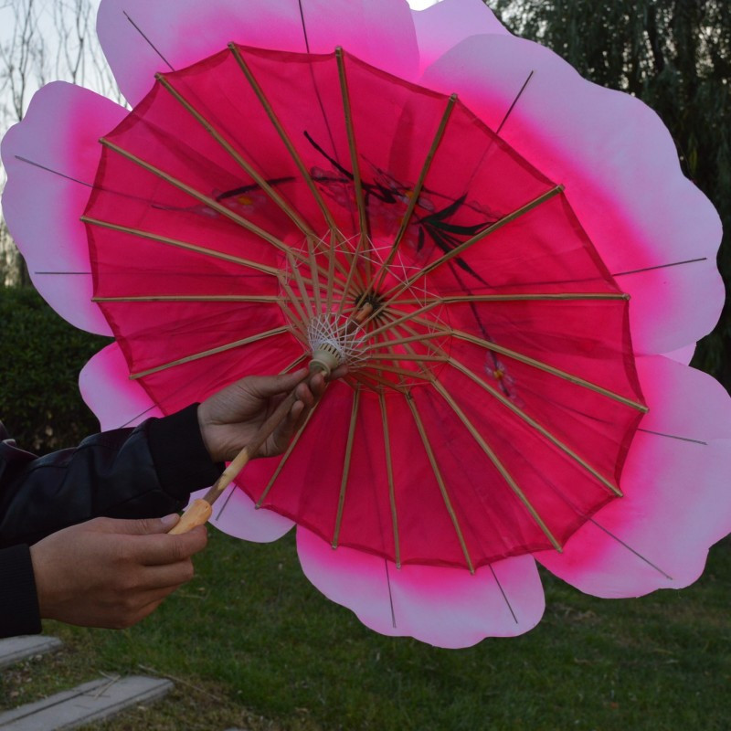 3D Flower Design Silk Peony Floral Parasol Bamboo Umbrellas Cosplay Party Show
