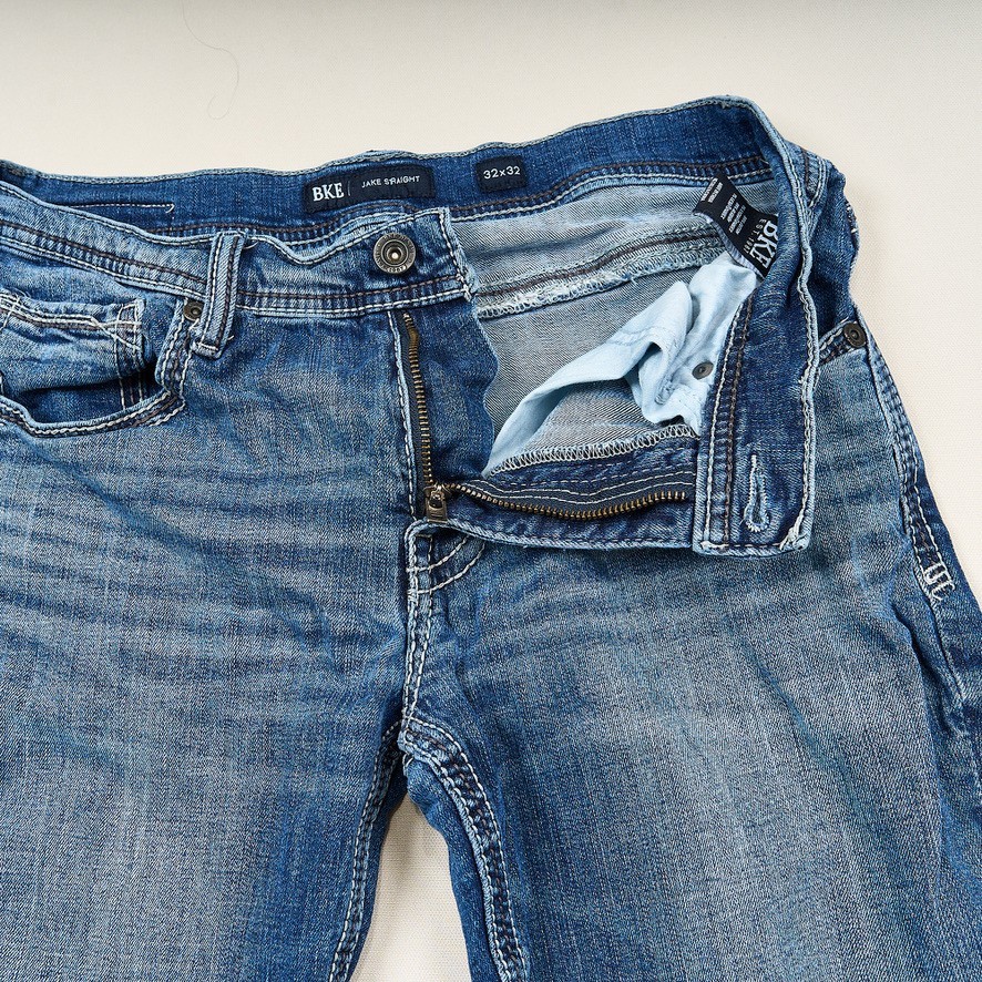 BKE Jake Straight Jeans Mens Sz 32 Blue Bootcut Cotton Stretch Denim
