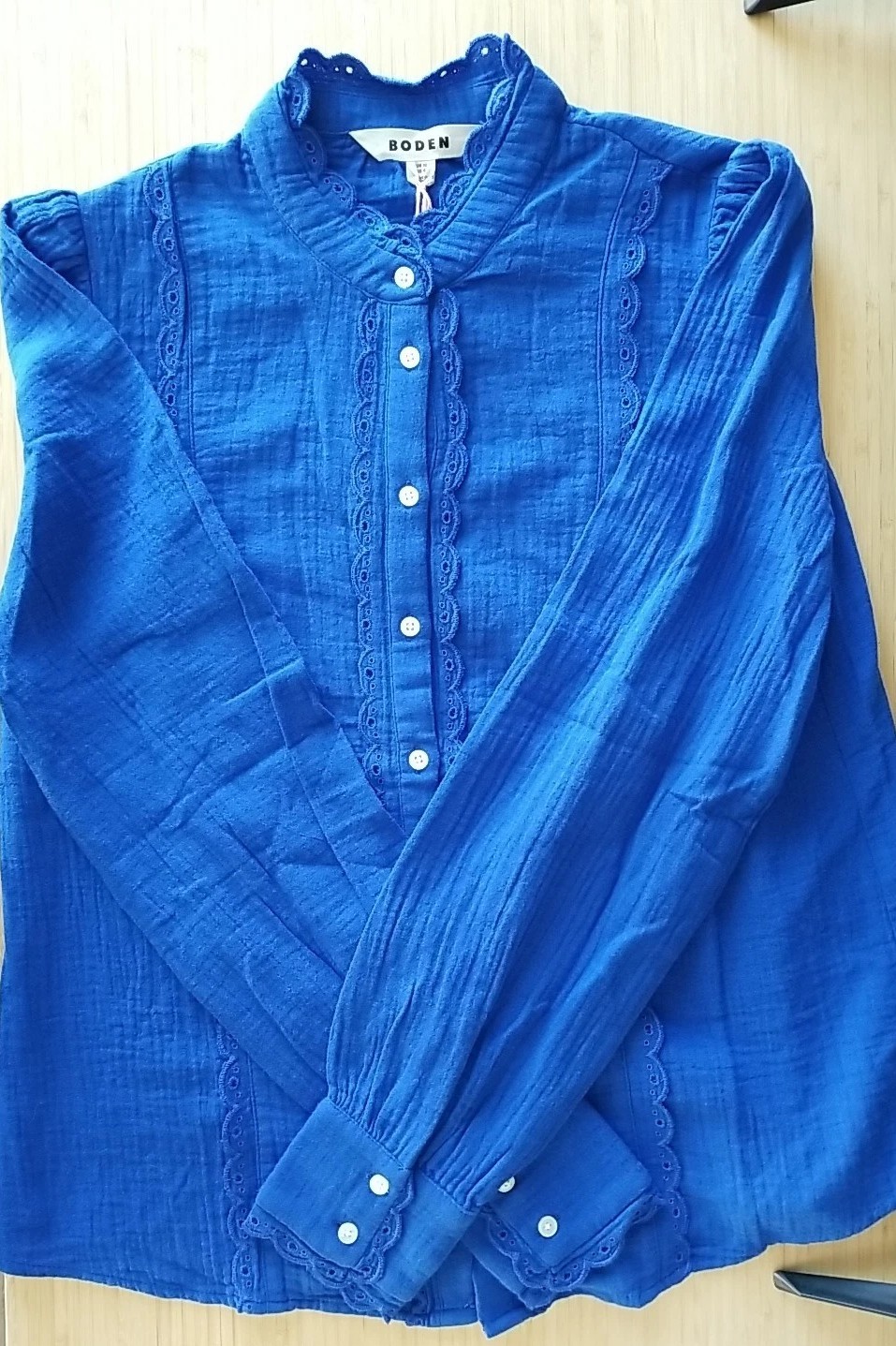 Boden Double Cloth Scallop Blouse US 6 NWT Cobalt Bright Blue Broderie Eyelet