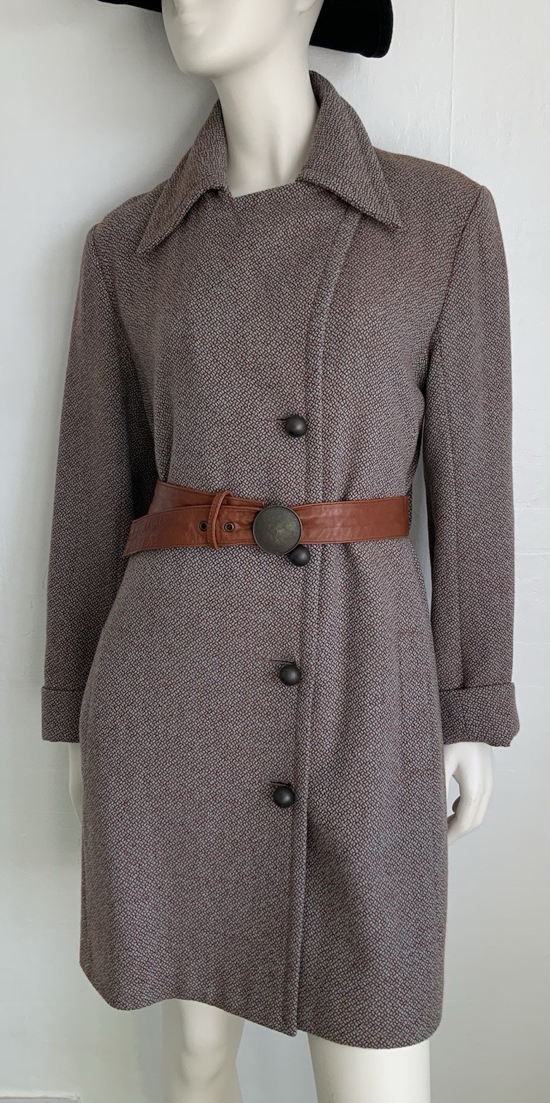 Stunning ANIKA LENA SKARSTROM Coat 14 Virgin Wool Silk Lined & Leather Belt