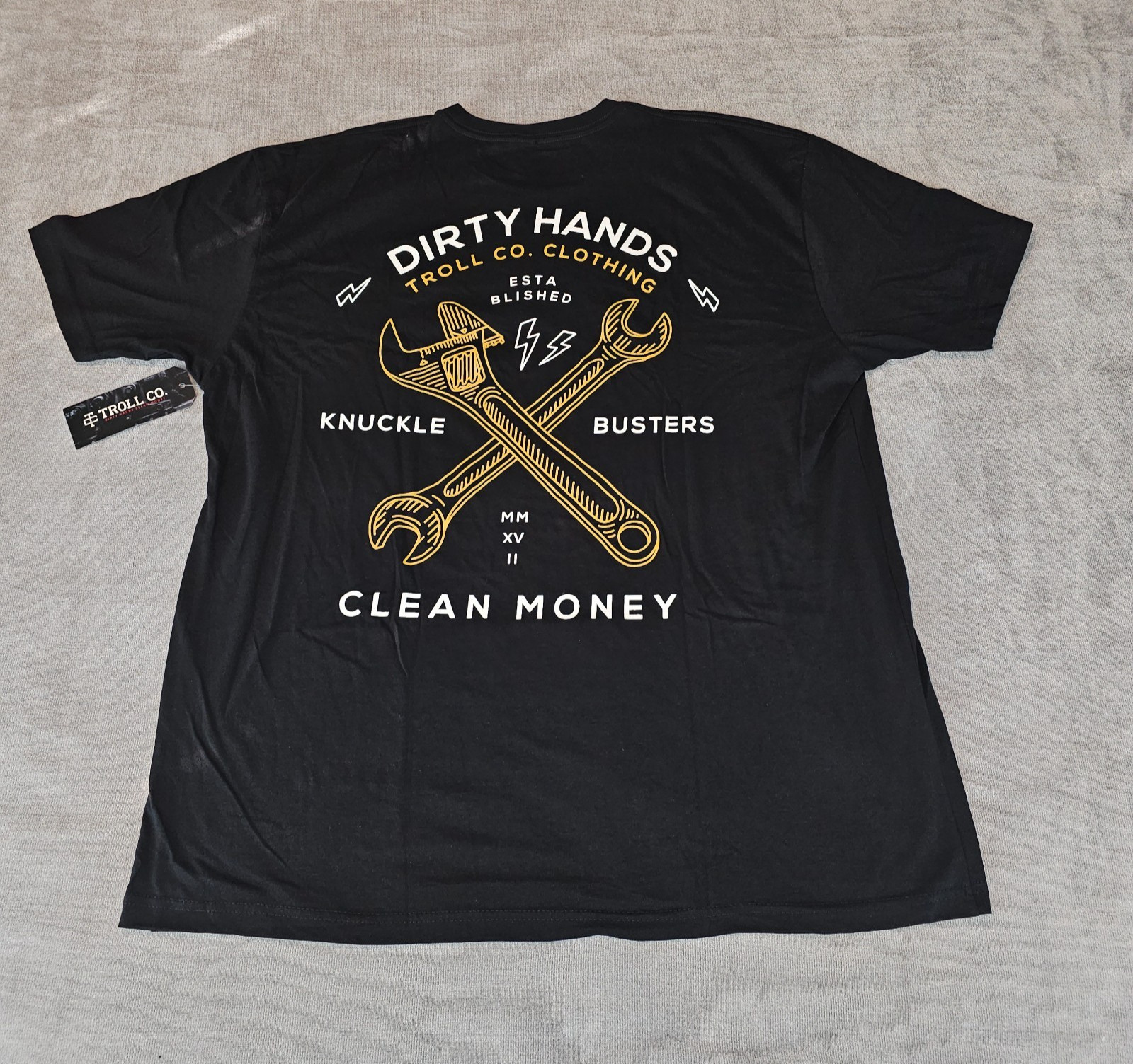TROLL CO Dirty Hands Clean Money Twisted Wrenches Mens Black Short Sleeve 2XL