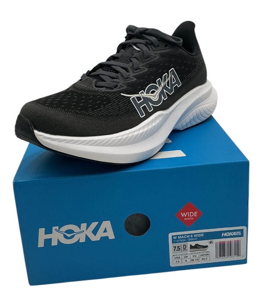 Hoka Mach 6 Women’s Size 7.5 D (Wide) Black/White Running Shoes