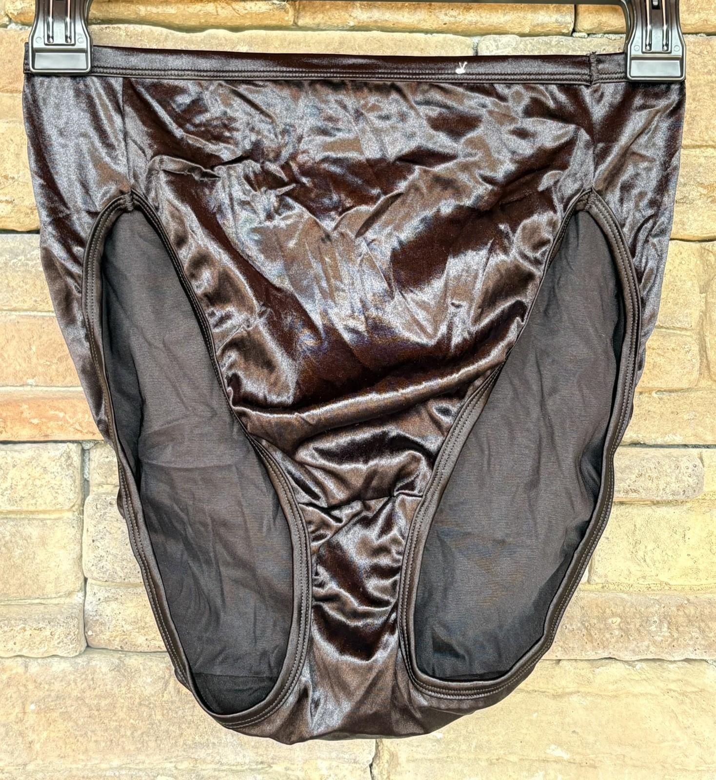 Vanity Fair Y2K Second Skin 7 L Black Hi-Cut Shiny Nylon Bikini Underwear Panty