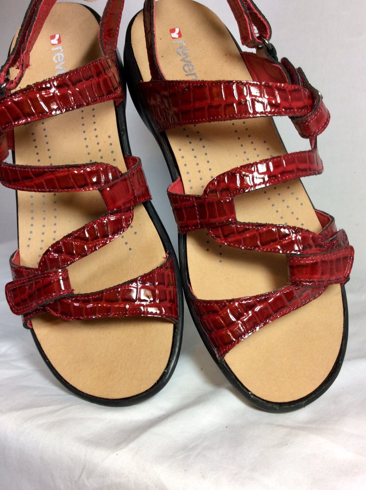 Revere Miami Leather Women’s Sandals, Red Croc Size 9M/41 Comfort, Arch Support