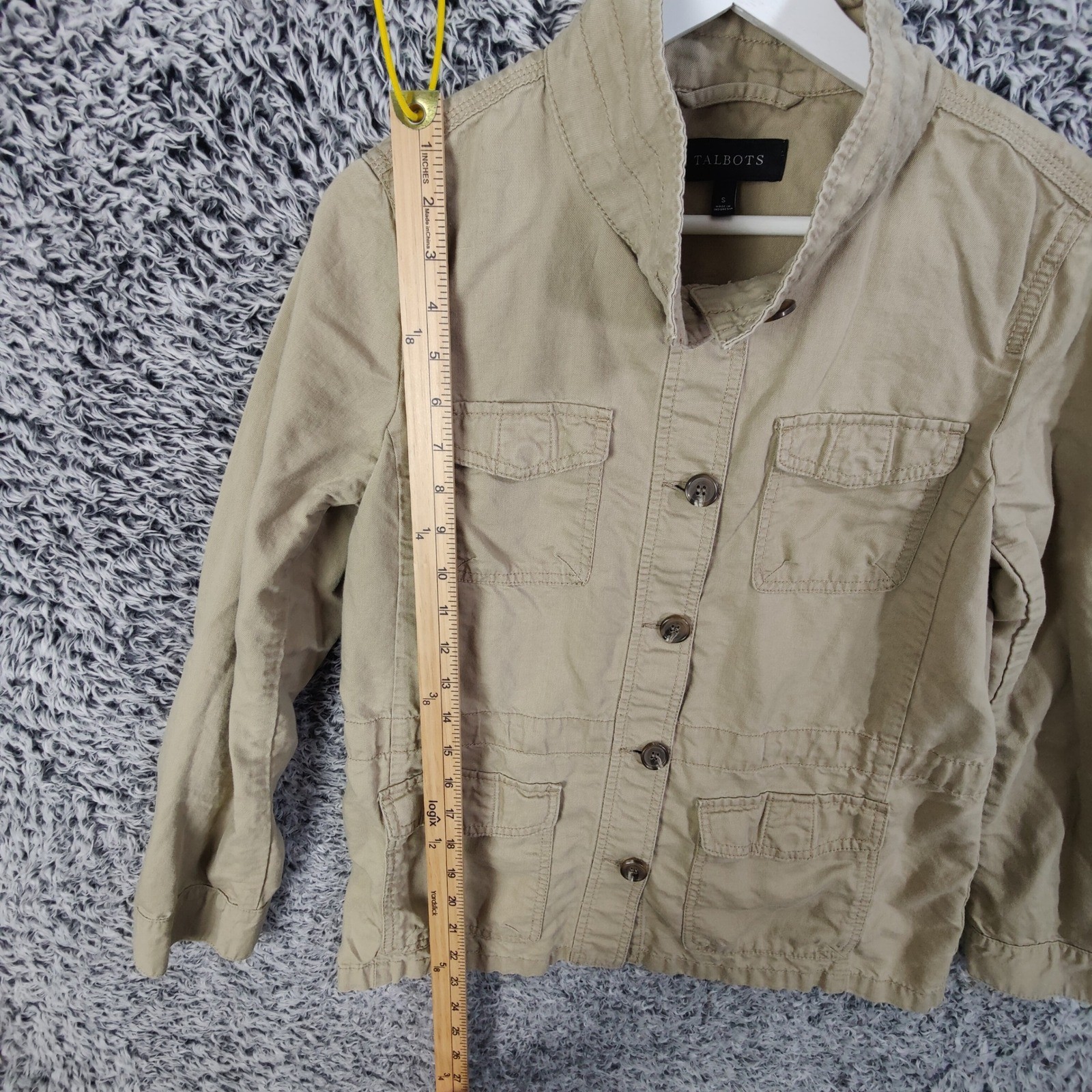 Talbots Khaki Utility Linen Lyocell Jacket Women Small Button Long Sleeve Safari