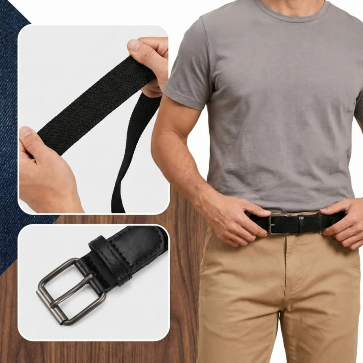 Marshal Wide Men’s Elastic Stretch Belt Gunmetal Buckle Belt Casual Golf