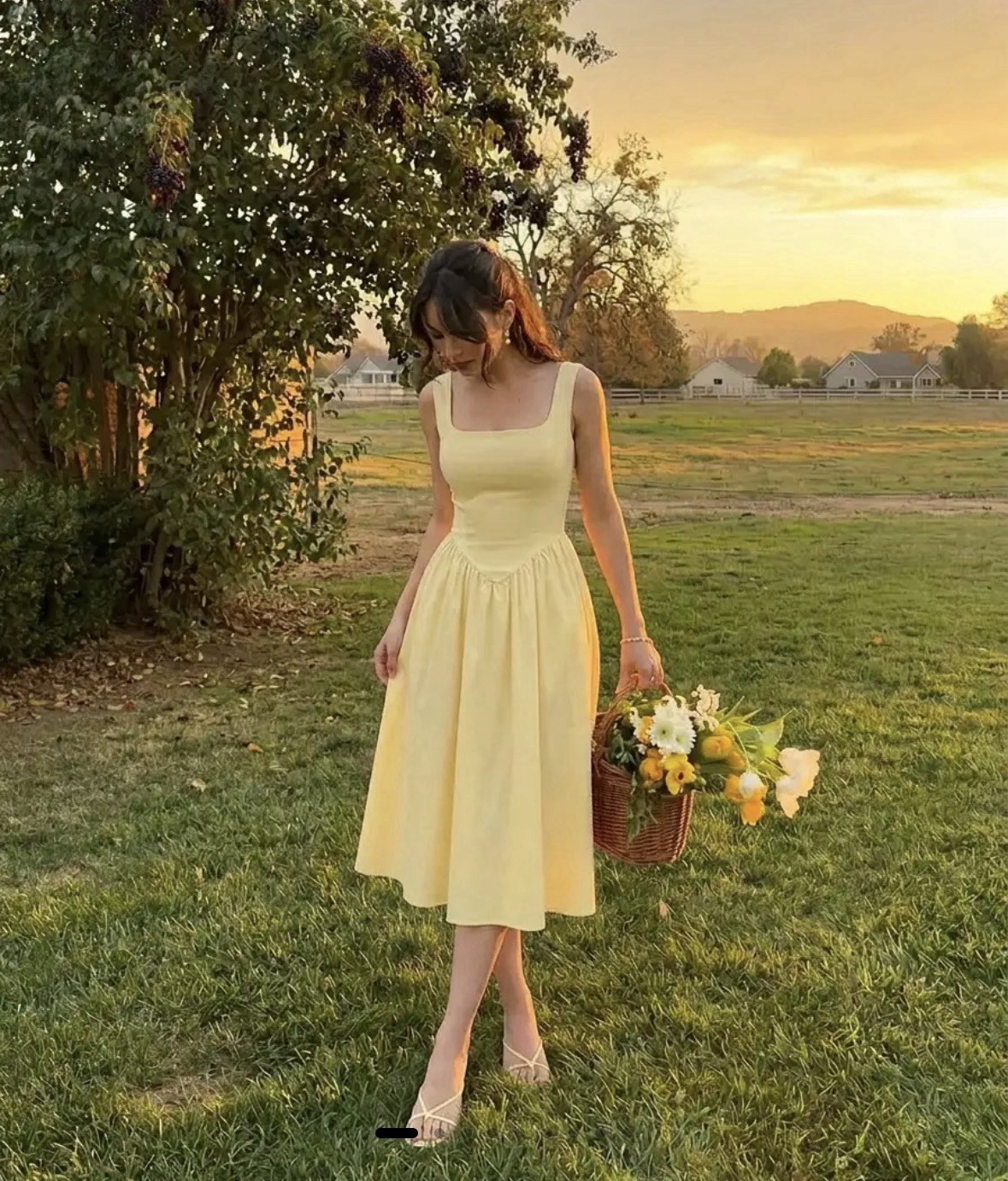 Butter Yellow Cider Dress Square Neckline Fitted Bodice L Coquette Cottagecore